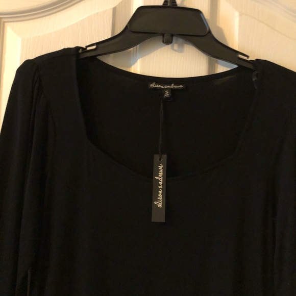 Alison Andrews 3/4 Sleeve Black Rayon Top with Tag Size Small - Picture 2 of 6